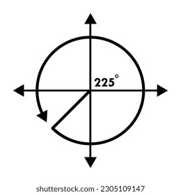 Angle 225 degrees sign icon. Geometry math symbol