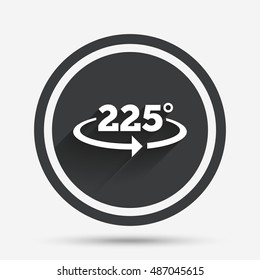 Angle 225 degrees sign icon. Geometry math symbol. Circle flat button with shadow and border. Vector