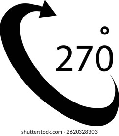 Angle 270 degrees icon Rotation Degree icons Flat vector, geometric mathematical angle radian of 270 rotation arrow symbol, isolated on transparent background, used for mobile app, web page or ui