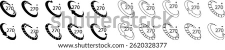 Angle 270 degrees icon set Rotation Degree icons Flat vector, geometric mathematical angle radian of 270 rotation arrow symbol, isolated on transparent background, used for mobile app, web page or ui