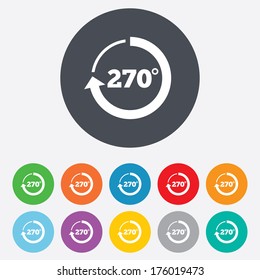 Angle 270 degrees sign icon. Geometry math symbol. Round colourful 11 buttons. Vector