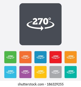 Angle 270 degrees sign icon. Geometry math symbol. Rounded squares 11 buttons. Vector
