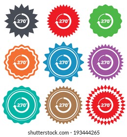 Angle 270 degrees sign icon. Geometry math symbol. Stars stickers. Certificate emblem labels. Vector