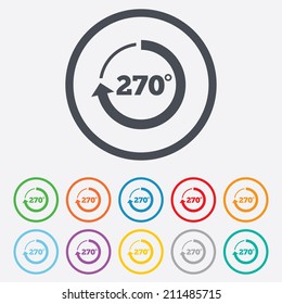 Angle 270 degrees sign icon. Geometry math symbol. Round circle buttons with frame. Vector