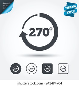 Angle 270 degrees sign icon. Geometry math symbol. Circle and square buttons. Flat design set. Thank you ribbon. Vector