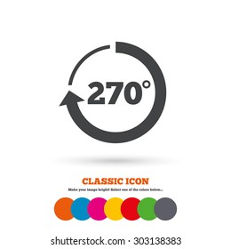 Angle 270 degrees sign icon. Geometry math symbol. Classic flat icon. Colored circles. Vector