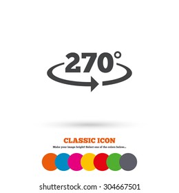 Angle 270 degrees sign icon. Geometry math symbol. Classic flat icon. Colored circles. Vector