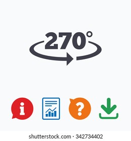 Angle 270 degrees sign icon. Geometry math symbol. Information think bubble, question mark, download and report.