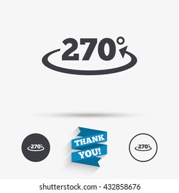 Angle 270 degrees sign icon. Geometry math symbol. Flat icons. Buttons with icons. Thank you ribbon. Vector