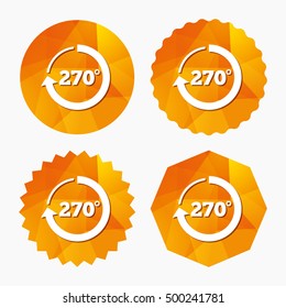 Angle 270 degrees sign icon. Geometry math symbol. Triangular low poly buttons with flat icon. Vector