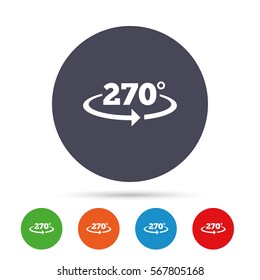 Angle 270 degrees sign icon. Geometry math symbol. Round colourful buttons with flat icons. Vector