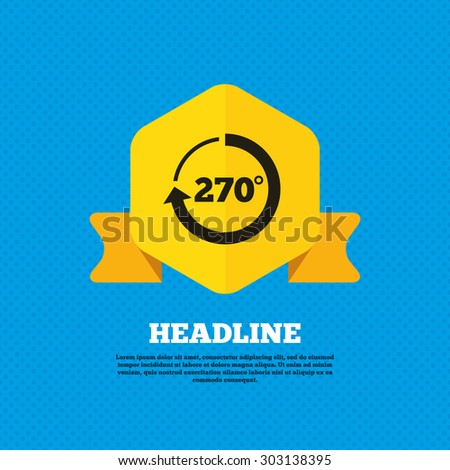 Angle 270 degrees sign icon. Geometry math symbol. Yellow label tag. Circles seamless pattern on back. Vector