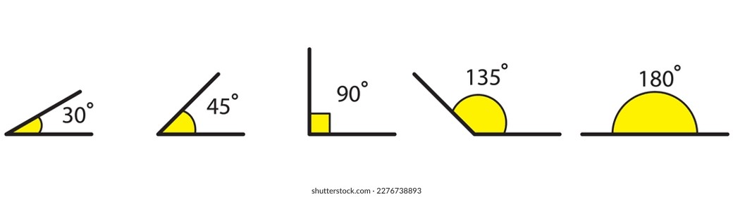 Angle 30, 45, 90, 135, and 180 degree icon set. Angles templates. Stock vector. Vector Illustration. Vector Graphic. EPS 10