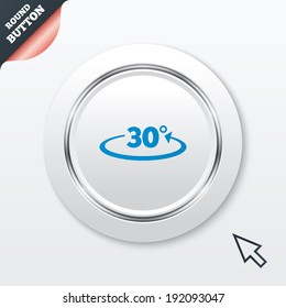 Angle 30 degrees sign icon. Geometry math symbol. White button with metallic line. Modern UI website button with mouse cursor pointer. Vector