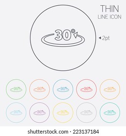 Angle 30 degrees sign icon. Geometry math symbol. Thin line circle web icons with outline. Vector
