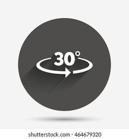 Angle 30 degrees sign icon. Geometry math symbol. Circle flat button with shadow. Vector