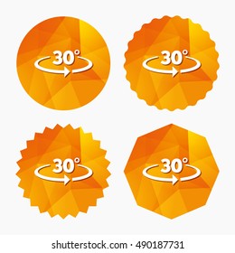 Angle 30 degrees sign icon. Geometry math symbol. Triangular low poly buttons with flat icon. Vector