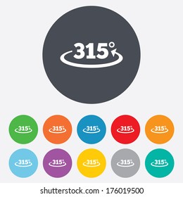 Angle 315 degrees sign icon. Geometry math symbol. Round colourful 11 buttons. Vector