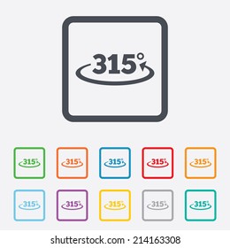 Angle 315 degrees sign icon. Geometry math symbol. Round squares buttons with frame. Vector
