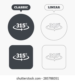 Angle 315 degrees sign icon. Geometry math symbol. Classic and line web buttons. Circles and squares. Vector