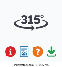 Angle 315 degrees sign icon. Geometry math symbol. Information think bubble, question mark, download and report.