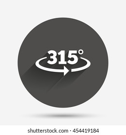 Angle 315 degrees sign icon. Geometry math symbol. Circle flat button with shadow. Vector