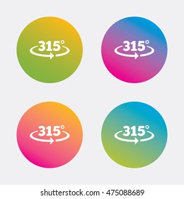 Angle 315 degrees sign icon. Geometry math symbol. Gradient flat buttons with icon. Modern design. Vector