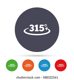 Angle 315 degrees sign icon. Geometry math symbol. Round colourful buttons with flat icons. Vector