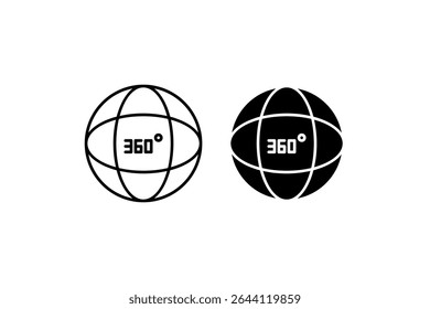 Winkel 360 Grad Symbolsatz. Ein schwarzes Symbol mit einem Winkel von 360 Grad, das die vollständige Ansicht darstellt.