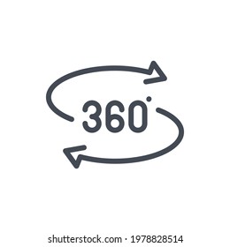 Angle 360 degree line icon. 360 degree view vector outline sign.