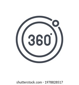 Angle 360 degree line icon. 360 degree view vector outline sign.