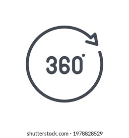 Angle 360 degree line icon. 360 degree view vector outline sign.