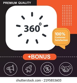 Icono de ángulo 360 grados. Con fondo naranja y negro