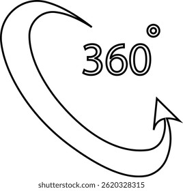 Angle 360 degrees icon Rotation Degree icons Flat vector, geometric mathematical angle radian of 360 rotation arrow symbol, isolated on transparent background, used for mobile app, web page or ui