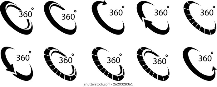 Angle 360 degrees icon set Rotation Degree icons Flat vector, geometric mathematical angle radian of 360 rotation arrow symbol, isolated on transparent background, used for mobile app, web page or ui