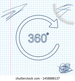 Angle 360 degrees line sketch icon isolated on white background. Rotation of 360 degrees. Geometry math symbol. Full rotation. Vector Illustration