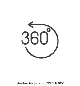 Angle 360 Degrees outline icon. linear style sign for mobile concept and web design. 360 degree arrow simple line vector icon. Symbol, logo illustration. Pixel perfect vector graphics