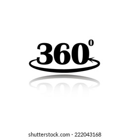 Angle 360 degrees sign - black vector illustration with reflection