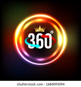 Angle 360 Degrees Sign With Circle Light. Vector Illustration.