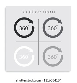 Angle 360 degrees sign flat black and white vector icon. Arrow rotate illustration.