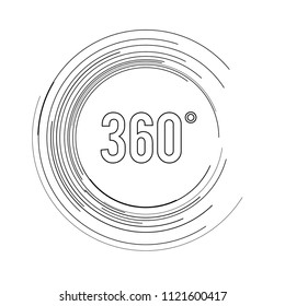 Angle 360 degrees sign icon. Geometry math symbol. Full rotation. Design elements. Curved many streak. Abstract Circular logo element on white background isolated.  Vector illustration EPS 10