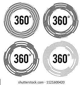 Angle 360 degrees sign icon. Geometry math symbol. Full rotation. Design elements. Curved many streak. Abstract Circular logo element on white background isolated.  Vector illustration EPS 10