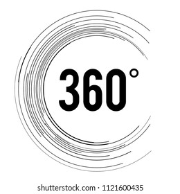 Angle 360 degrees sign icon. Geometry math symbol. Full rotation. Design elements. Curved many streak. Abstract Circular logo element on white background isolated.  Vector illustration EPS 10