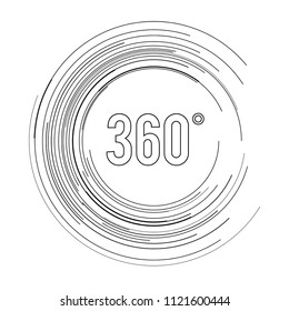Angle 360 degrees sign icon. Geometry math symbol. Full rotation. Design elements. Curved many streak. Abstract Circular logo element on white background isolated.  Vector illustration EPS 10