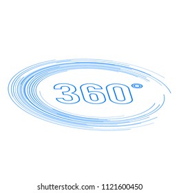 Angle 360 degrees sign icon. Geometry math symbol. Full rotation. Design elements. Curved many streak. Abstract Circular logo element on white background isolated.  Vector illustration EPS 10