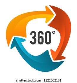 Angle 360 degrees sign icon. Geometry math symbol. Full rotation. Design elements. Curved many streak. Abstract Circular logo element on white background isolated.  Vector illustration EPS 10