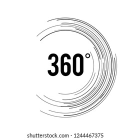 Angle 360 degrees sign icon. Geometry math symbol. Full rotation. Design elements. Curved many streak. Abstract Circular logo element on white background isolated. Vector illustration EPS 10