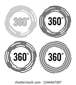 Angle 360 degrees sign icon. Geometry math symbol. Full rotation. Design elements. Curved many streak. Abstract Circular logo element on white background isolated. Vector illustration EPS 10
