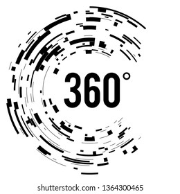 Angle 360 degrees sign icon. Geometry math symbol. Full rotation. Design elements. Curved many streak. Abstract Circular logo element on white background isolated. Vector illustration EPS 10
