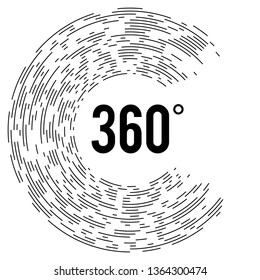 Angle 360 degrees sign icon. Geometry math symbol. Full rotation. Design elements. Curved many streak. Abstract Circular logo element on white background isolated. Vector illustration EPS 10